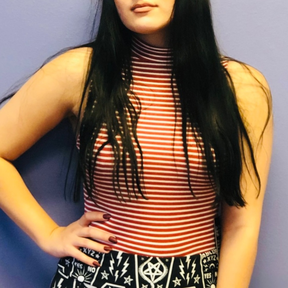 Express Red & White Striped Sleeveless Body suit top